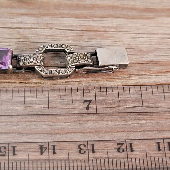 Sterling Multi Stone Cabochon Marcasite Link Bracelet - Picture 9 of 9